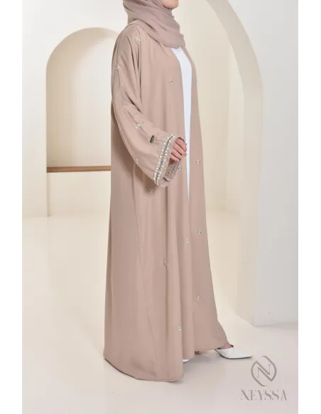 Abaya Dubaï kimono nude pour femme hijabi, abaya perlés style oriental