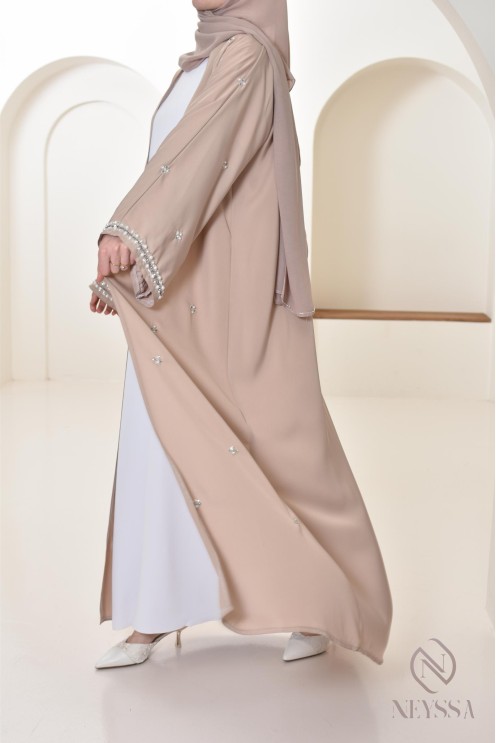 Abaya Dubaï kimono nude pour femme hijabi, abaya perlés style oriental