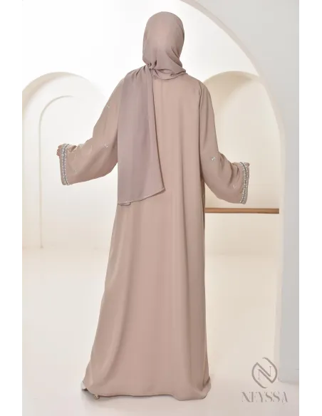 Abaya Dubaï kimono nude pour femme hijabi, abaya perlés style oriental