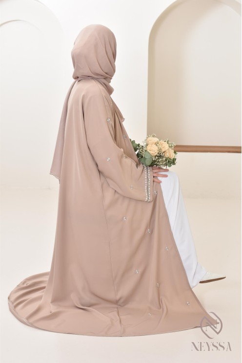 Abaya Dubaï kimono nude pour femme hijabi, abaya perlés style oriental