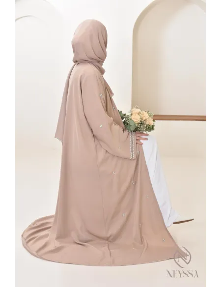 Abaya Dubaï kimono nude pour femme hijabi, abaya perlés style oriental