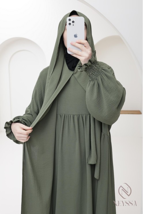 Gebetsabaya mit integriertem Hijab aus Jazz, muslimische Frau, Ramadan