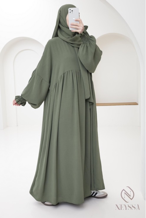 Abaya with integrated hijab in jazz, muslim woman, ramadan 2025