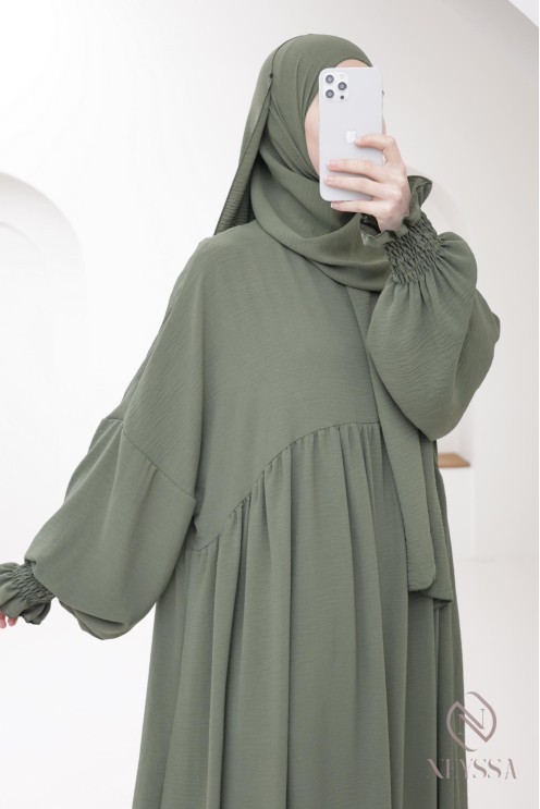 Abaya with integrated hijab in jazz, muslim woman, ramadan 2025