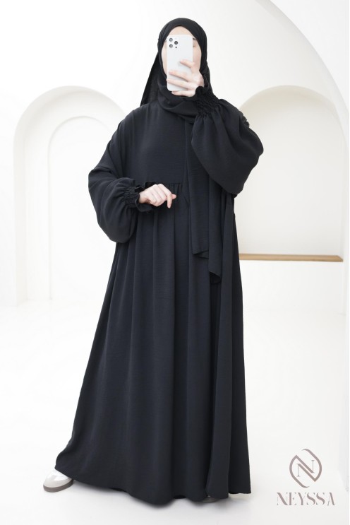 Abaya with integrated hijab in jazz, muslim woman, ramadan 2025