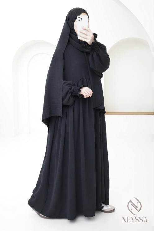 Abaya with integrated hijab in jazz, muslim woman, ramadan 2025
