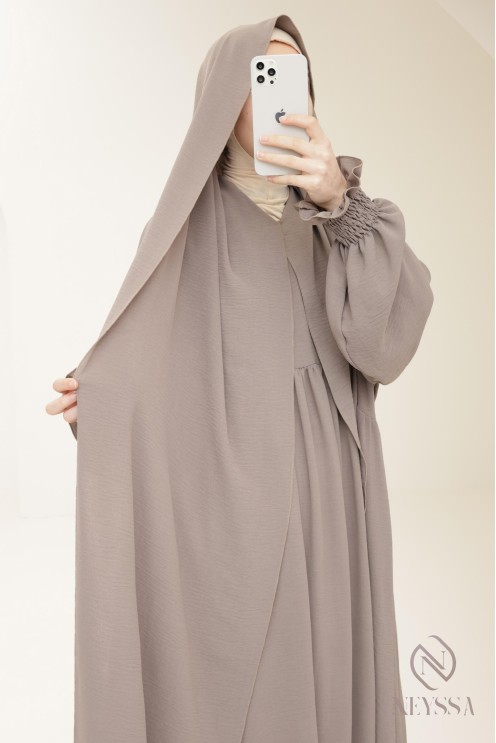 Abaya with integrated hijab in jazz, muslim woman, ramadan 2025