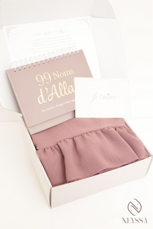 Prayer gift box purple abaya khimar set, ramadan gift