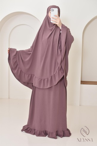 Box cadeau prière ensemble abaya khimar mauve, cadeau ramadan 2