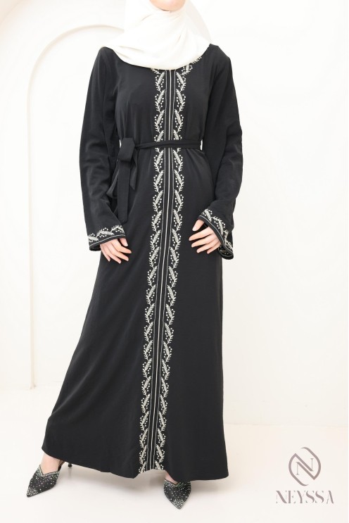Modern jazz embroidered women's abaya, trendy hijabi women's abaya