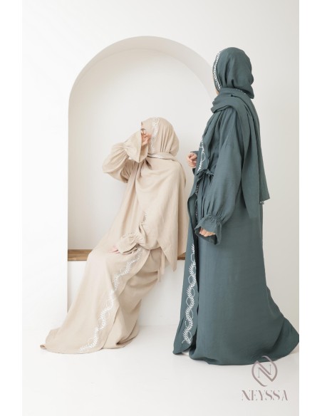 robe de prière kimono beige hijab intégré femme, ramadan 2025
