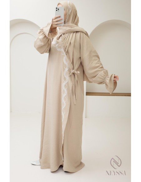 robe de prière kimono beige hijab intégré femme, ramadan 2025