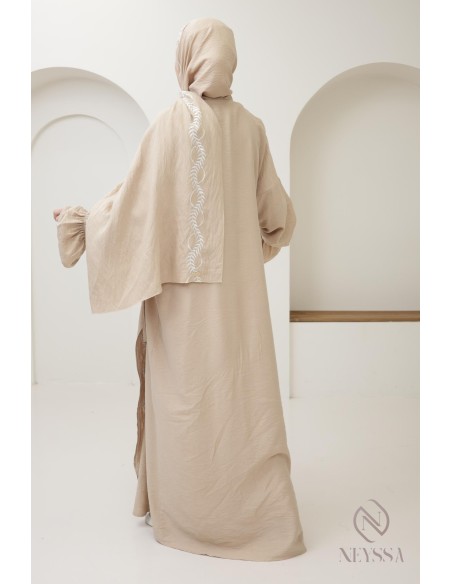 Gebetskleid Kimono beige Hijab integriert Frau, Ramadan 2025