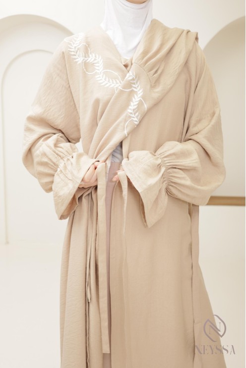 robe de prière kimono beige hijab intégré femme, ramadan 2025