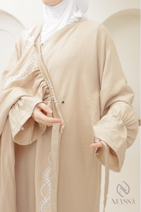robe de prière kimono beige hijab intégré femme, ramadan 2025