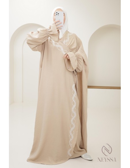 robe de prière kimono beige hijab intégré femme, ramadan 2025