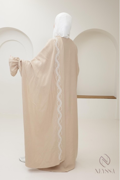 Gebetskleid Kimono beige Hijab integriert Frau, Ramadan 2025