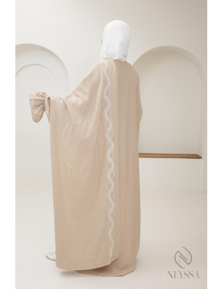 prayer dress kimono beige integrated hijab woman, ramadan 2025