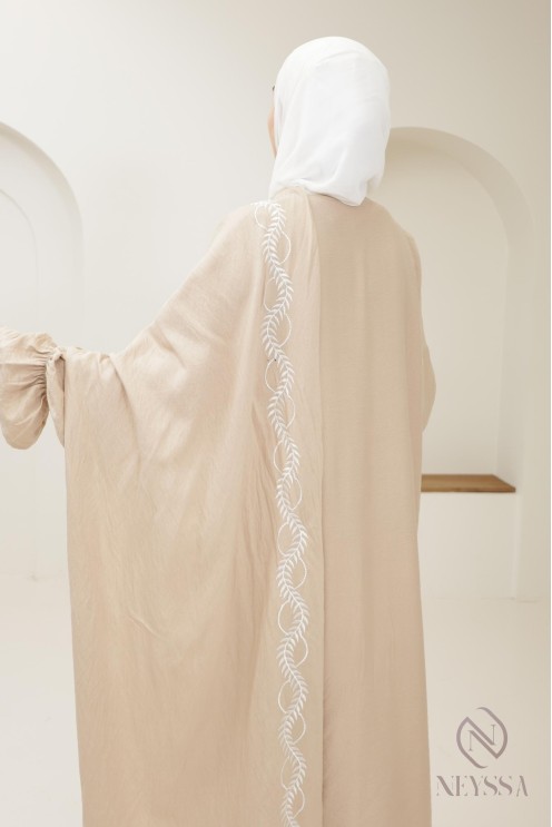 robe de prière kimono beige hijab intégré femme, ramadan 2025