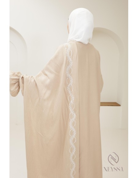 prayer dress kimono beige integrated hijab woman, ramadan 2025