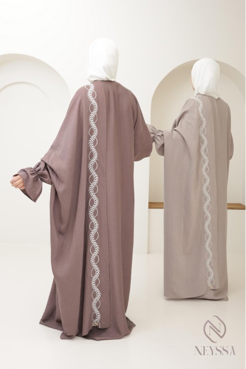 Embroidered muslim woman prayer abaya integrated hijab, ramadan 2025