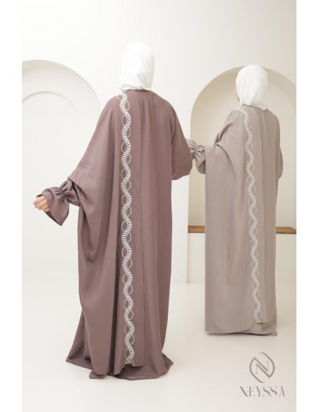 Embroidered muslim woman prayer abaya integrated hijab, ramadan 2025