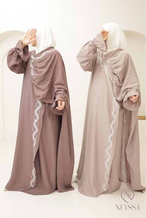 Embroidered muslim woman prayer abaya integrated hijab, ramadan 2025