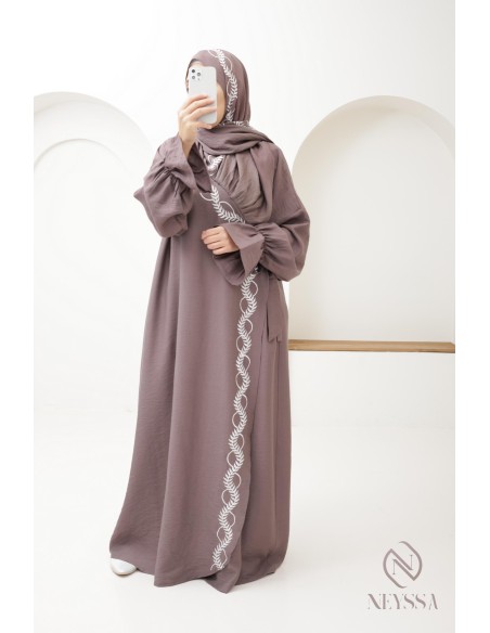 Abaya de prière brodée femme musulmane hijab intégré, ramadan 2025