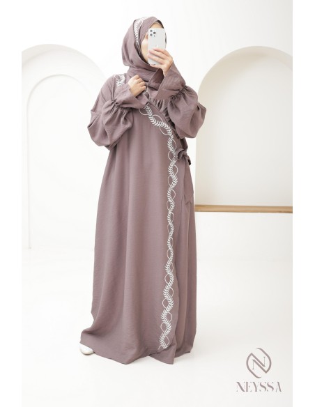 Embroidered muslim woman prayer abaya integrated hijab, ramadan 2025