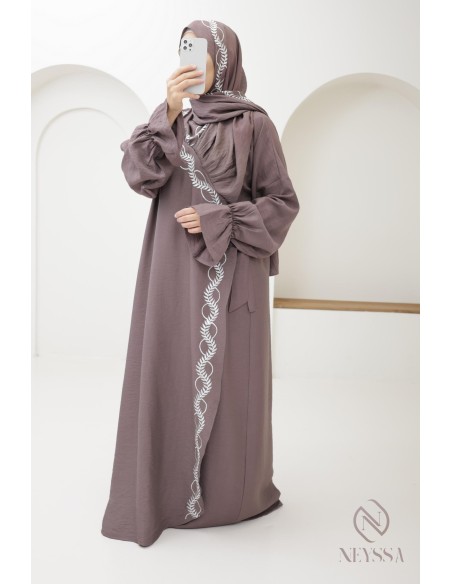 Abaya de prière brodée femme musulmane hijab intégré, ramadan 2025