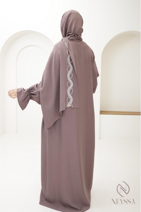 Abaya de prière brodée femme musulmane hijab intégré, ramadan 2025