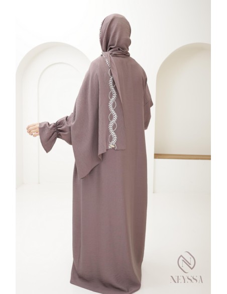 Embroidered muslim woman prayer abaya integrated hijab, ramadan 2025