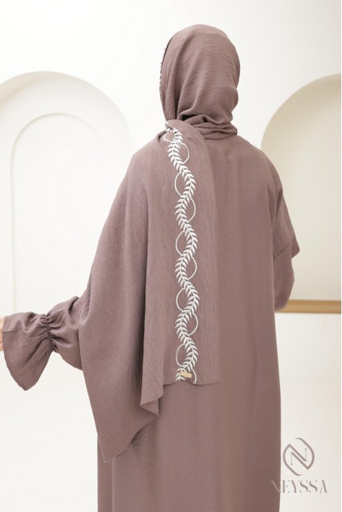 Abaya de prière brodée femme musulmane hijab intégré, ramadan 2025