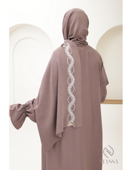 Abaya de prière brodée femme musulmane hijab intégré, ramadan 2025