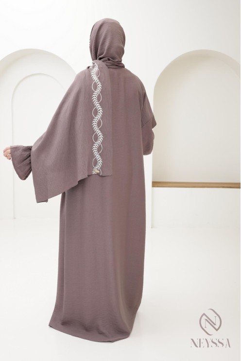 Embroidered muslim woman prayer abaya integrated hijab, ramadan 2025