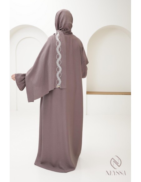 Abaya de prière brodée femme musulmane hijab intégré, ramadan 2025