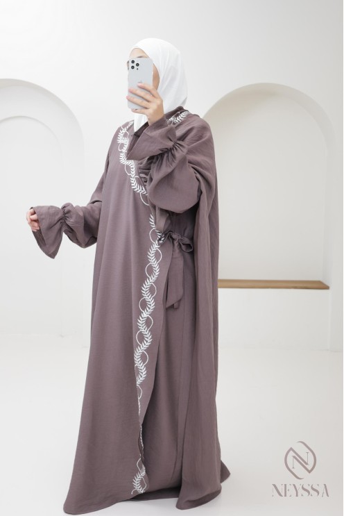 Abaya de prière brodée femme musulmane hijab intégré, ramadan 2025