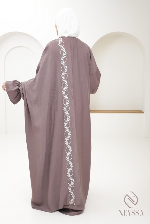Abaya de prière brodée femme musulmane hijab intégré, ramadan 2025