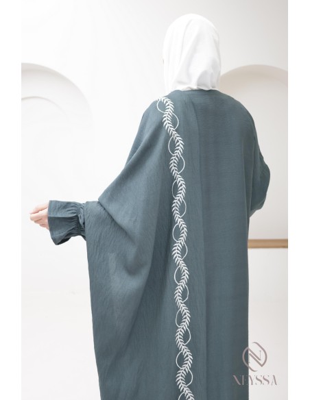 Bestickte Gebetsabaya integriertem Hijab in Grün, ideal für Ramadan