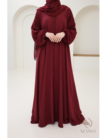 Abaya Dubai mit ausgestelltem Schnitt Bordeaux, Trend 2025