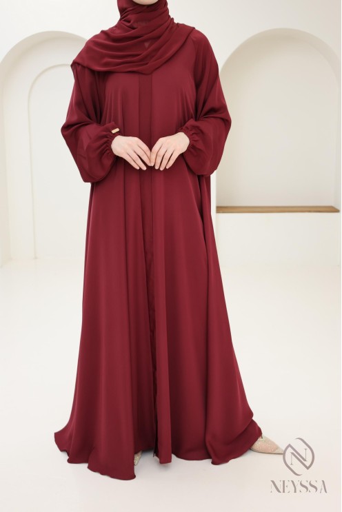 Abaya Dubaï coupe évasée Bordeaux confection neyssa, tendance 2025