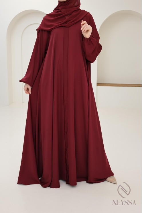 Abaya Dubai mit ausgestelltem Schnitt Bordeaux, Trend 2025