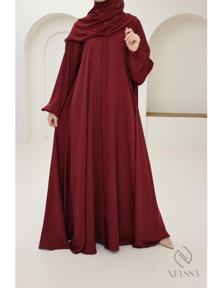 Abaya Dubai mit ausgestelltem Schnitt Bordeaux, Trend 2025