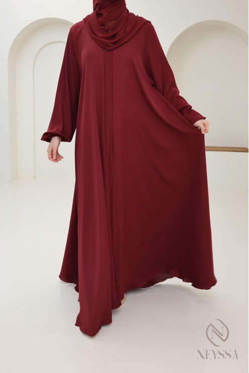Abaya Dubai mit ausgestelltem Schnitt Bordeaux, Trend 2025