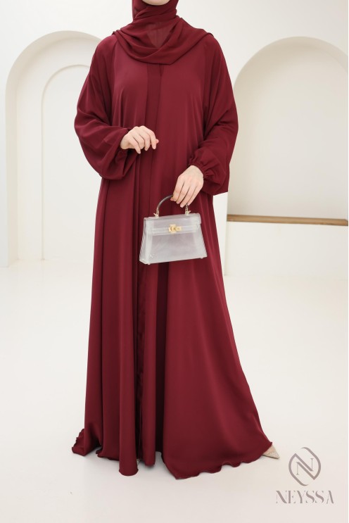 Abaya Dubai mit ausgestelltem Schnitt Bordeaux, Trend 2025