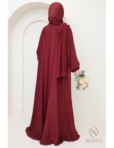Abaya Dubai mit ausgestelltem Schnitt Bordeaux, Trend 2025