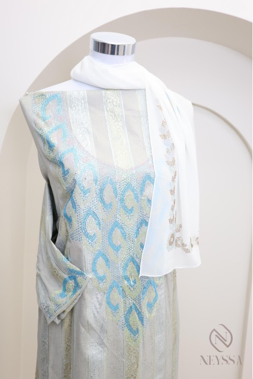 Coffret de tissu de luxe hijabi makhawer johara strass, tenue à coudre