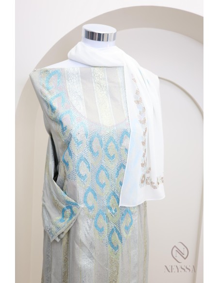 Luxury fabric box hijabi makhawer johara rhinestones, sewing outfit