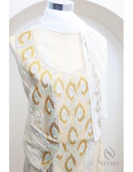 Luxury fabric box hijabi makhawer johara rhinestones, sewing outfit