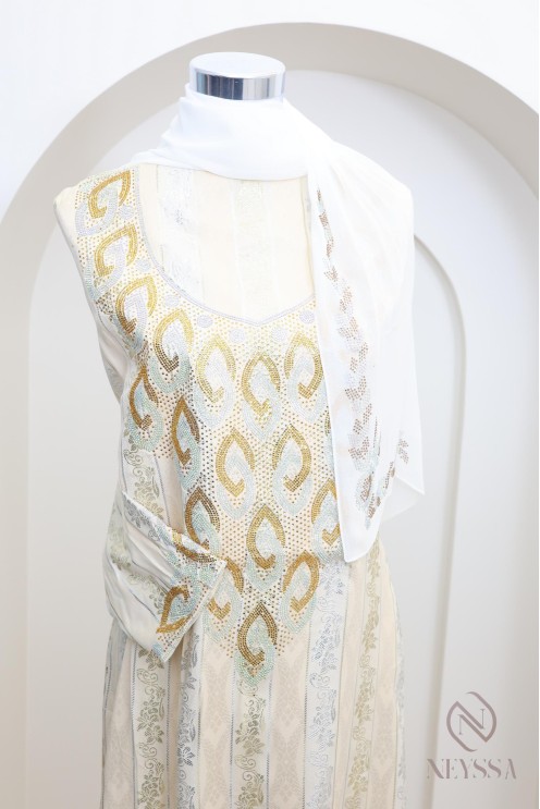 Coffret de tissu de luxe hijabi makhawer johara strass, tenue à coudre